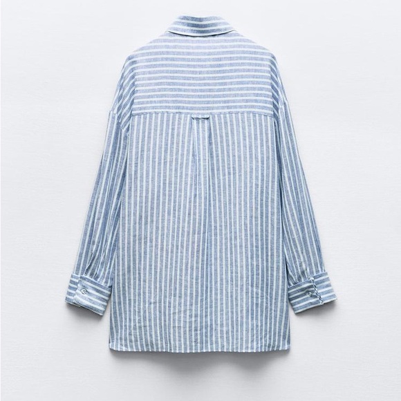 ZARA OVERSIZED LINEN BLEND STRIPED SHIRT - nwt never worn! - Picture 4 of 7